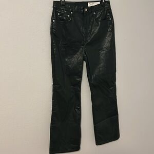 NWT Rag & Bone Casey High rose Ankle flare coated dark green pants. Women’s 31.